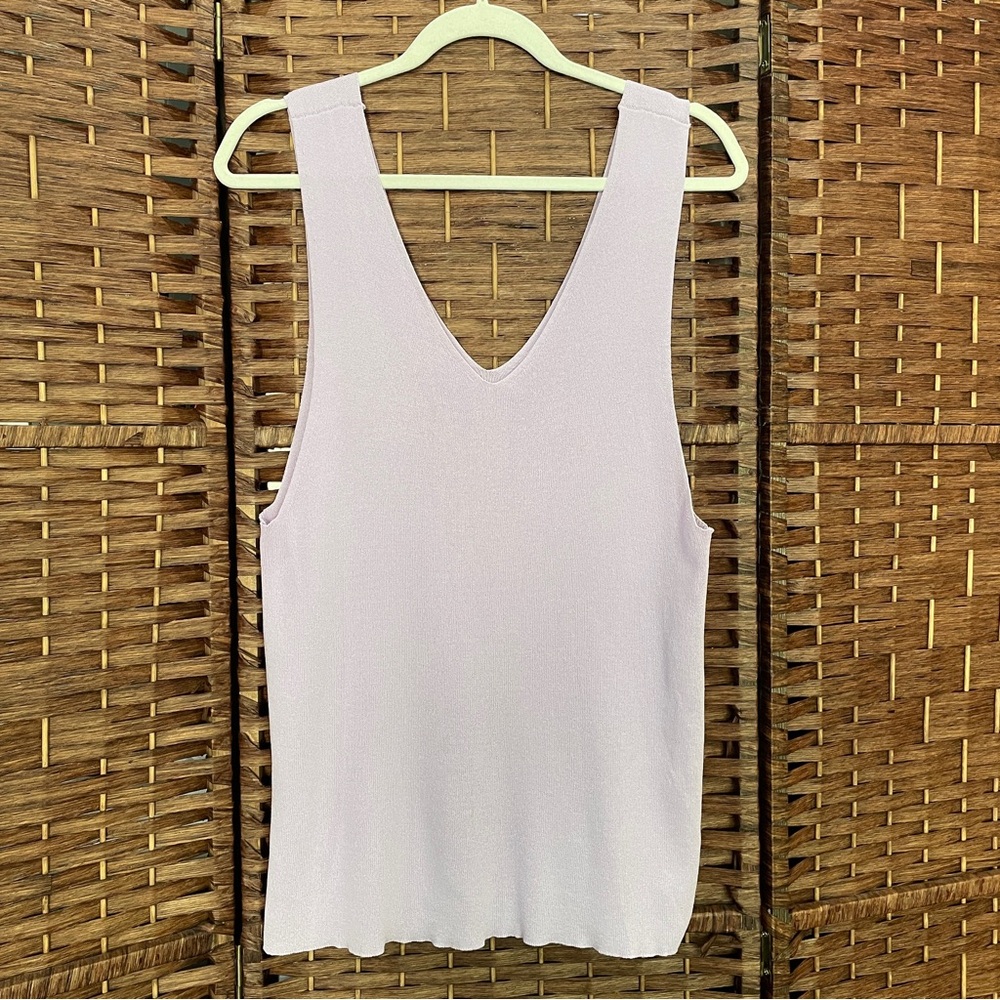 Maison Jules Light Lavender V-Neck knit tank top, Minimalist Quiet Luxury, XXL.